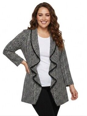 Tahari ASL Waterfall Blazer Women Size 12 Giraffe Print Open Longline Lined